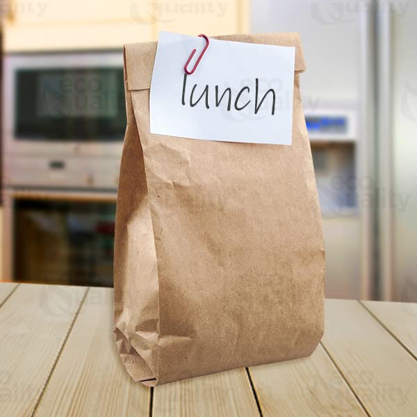 Brown Kraft Paper Bag (8 lb) Small - Paper Lunch Bags, Small Snacks, Gift Bags, Grocery, Merchandise, Party Bags (6 1/8 x 4 1/8 x 12 7/16 in.) (8 Pound Capacity) by EcoQuality (100)