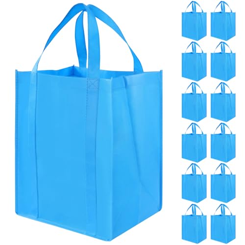 12 Pack Heavy Duty Reusable Grocery Bags - Large Shopping Totes Reinforced Handles, Holds 40 lbs, Foldable and Washable (Sky Blue) - color: Sky Blue