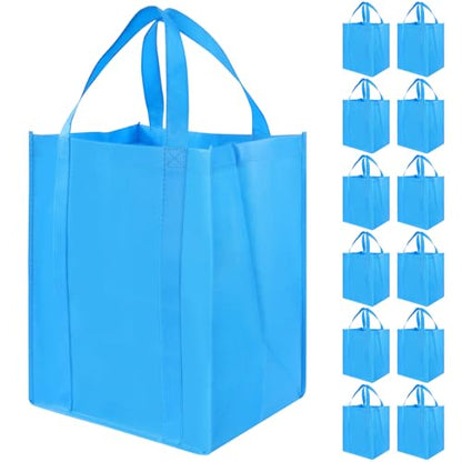 12 Pack Heavy Duty Reusable Grocery Bags - Large Shopping Totes Reinforced Handles, Holds 40 lbs, Foldable and Washable (Sky Blue) - color: Sky Blue