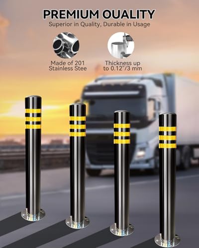 32" Safety Bollard 2 Pack Stainless Steel with Reflective Tape, 8 Anchors - size: Without Chain