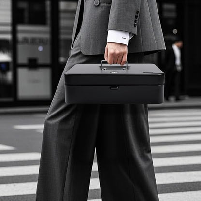 Cash Box with Money Tray and TOP Key & Push-Button Lock, Money Saving Lock Box, Safe Locking Box for Cash Register XL 11.8"x9.45"x3.54" Black - color: Black with top key