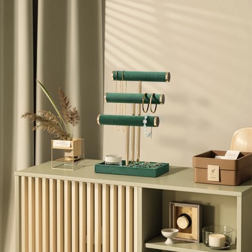Jewelry Organizer Stand Display, 3 Tier Velvet Bracelet Holder, Green - color: Dark Green, size: Standard