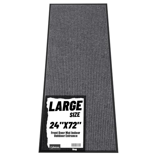 Front Door Mat 2'x6', Heavy Duty Waterproof Indoor Outdoor Doormat, Grey Outside Entryway Rugs - color: Grey Double Stripes, size: 2' x 6'(Rectangular)