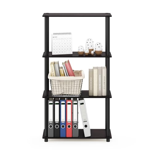 Furinno Turn-N-Tube Toolless 4-Tier Storage Shelves, Walnut - color: Dark Walnut, size: 4-Tier Round Tube