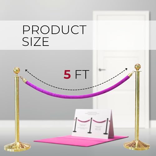 4 PCS Pink Purple Velvet Rope - 5 Ft Barrier for Parties Crowd Crowd Control Ropes Control Hanging Stanchion Rope for Ceremonies Queue Line for Safe - color: Pink Purple