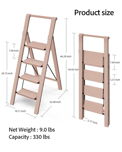 Taranta 4 Step Ladder,Aluminum Step Stool Foldable-Peach Pink - color: Peach Pink, size: 4 Step