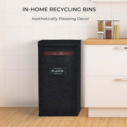 Recycling Bin for Kitchen 26 Gallon, Indoor Recycle Bin with Lid, 100L Recycle Trash Can, Large Recycling Bin for Home with Plastic Glass Metal Labels (Grey, 26 Gallon) - size: 26 gallon