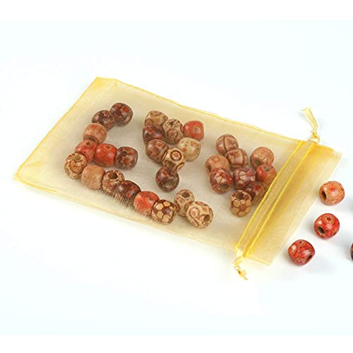 ANZNKU 50 Pack Gold Organza Bags 4 x 6 inch, Small Mesh Gift Bags with Drawstring for Party Favor Halloween Candy Jewelry Pouches & Wedding Birthday Baby Shower - color: Gold