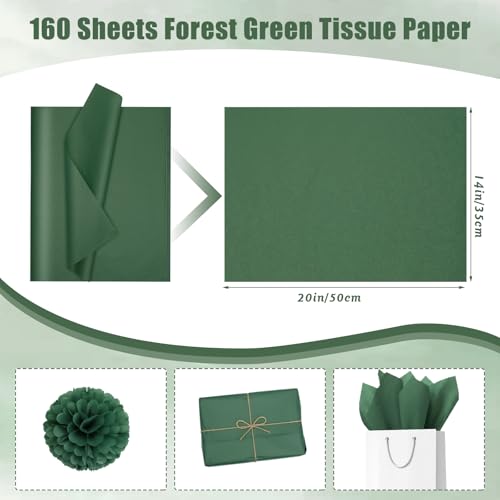 woric 160 Sheets Dark Green Tissue Paper for Gift Bags 20 X 14 Inches - color: Forest Green