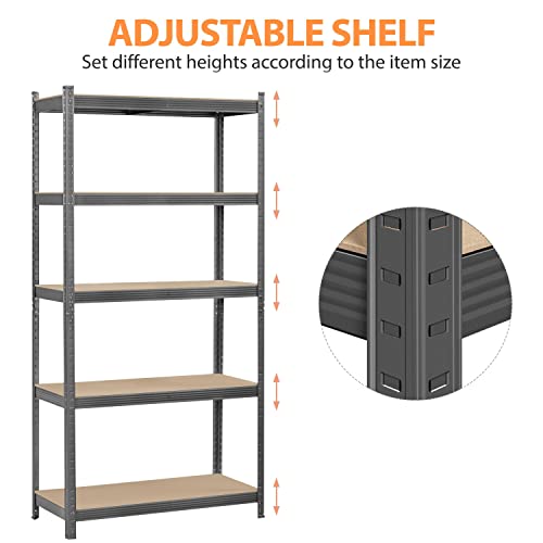 Topeakmart 5 Tier Metal Storage Shelving Unit, 35.5x16x71 Inch Dark Gray - color: Dark Gray, size: 35.5 x 16 x 71 Inch