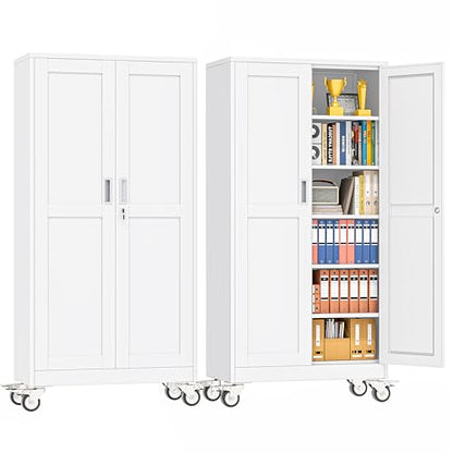 pozdeg 73.6" White Lockable Rolling Metal Garage Storage Cabinet - color: White, size: 17.7"D x 35.4"W x 73.6"H
