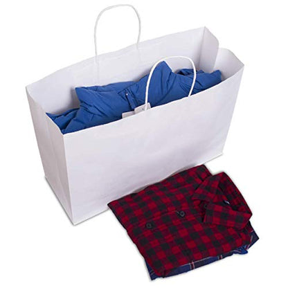 BagDream Kraft White Paper Bags with Handles 16x6x12 Inch Large 100Pcs Bulk - color: White