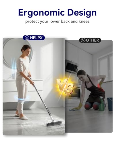 3 in 1 Adjustable Small Floor Scrub Brush with Long Handle - color: White