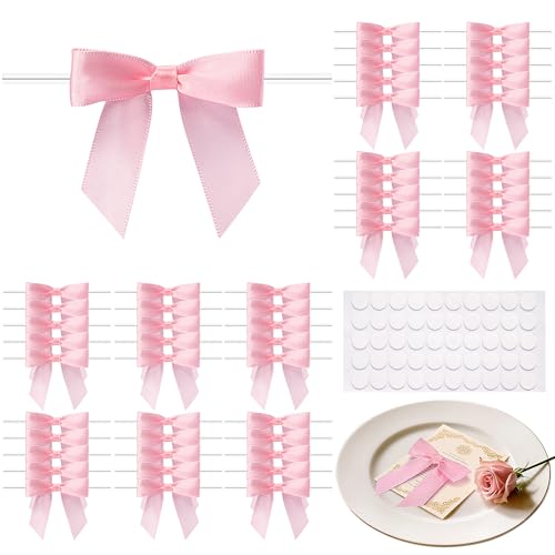 50 Pcs Pink Mini Bows 2.75 Inch Twist Tie Bows, Pink Bows for Gift Wrapping - color: Pink