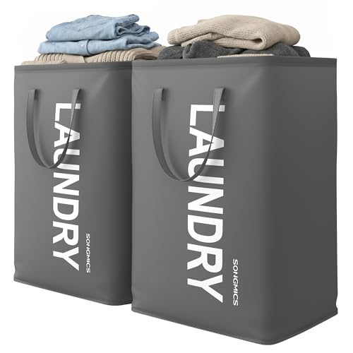 SONGMICS Laundry Hamper, 80L Foldable Basket, 2 Pack, Water-Repellent - color: Slate Gray, size: 2 Pack