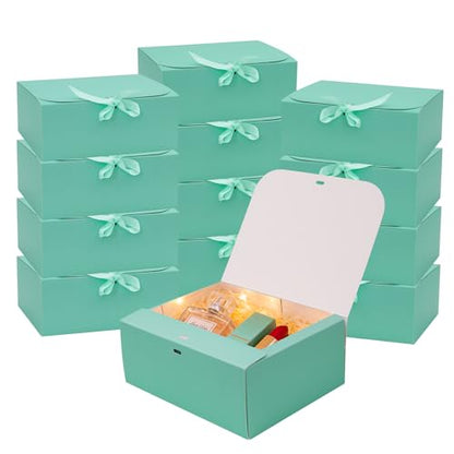 LWYMX 12 PCS Light Green Gift Boxes with Lids，9.8x7.8x3.9, Bridesmaid Proposal Box with Ribbon, Gift Boxes for Wedding, Christmas, Valentine's Day,Birthday,Baby Shower and the other Parties - color: Light Green, size: 1 Count (Pack of 12)