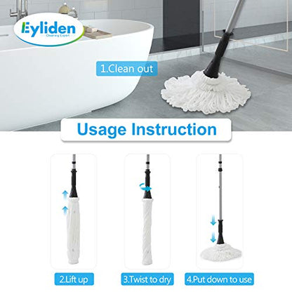 Eyliden Mop with 2 Reusable Microfiber Heads, Easy Wringing Twist Mop - color: White