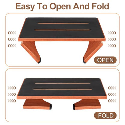 Step Stool Foldable, Wooden Step Stool with Non-Slip Rubber Stepping Platform, Folding Step Stools for Adults Seniors in Bedroom, Kitchen Bathroom, RV, Bed Steps for High Beds, No Assemble (Brown) - size: 5.5 Inch High