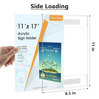 MaxGear Acrylic Sign Holder 11 x 17 Wall Mount with Tape, 6 Pack, Vertical - size: 11"x17"-6Pack