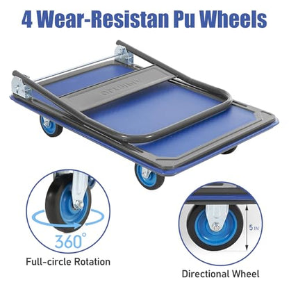 Olympia Tools Foldable Push Cart Dolly - 600 Lb. Capacity Heavy Duty Platform Truck with 360° Swivel Wheels - Blue - style: 600 Lb.