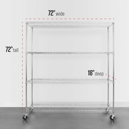 SafeRacks NSF 4-Tier Heavy Duty Steel Wire Rack w/Wheels (18"x72"x72") - color: Silver, size: 18"x72"x72" 4-Tier