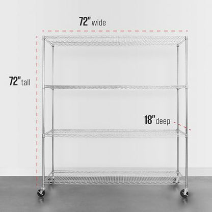 SafeRacks NSF 4-Tier Heavy Duty Steel Wire Rack w/Wheels (18"x72"x72") - color: Silver, size: 18"x72"x72" 4-Tier
