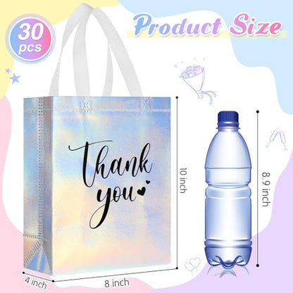 Sweetude 30 Thank You Non Woven Gift Bag, 10 x 8 x 4 Inch, Laser - color: Laser, size: 10 X 8 X 4 Inch