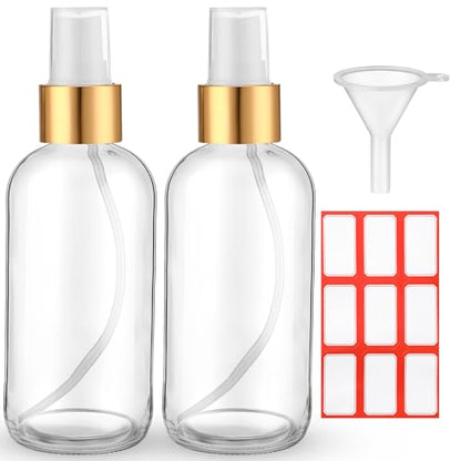 Fumete 2 Pack Glass Spray Bottles 4oz,Clear, Golden Top,Mist Bottle - color: Clear, Golden Top, style: Mist Bottle