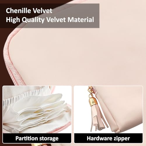 shunmei Mini Zipper Travel Jewelry Case with 5 Individual Pockets, Pink - color: Pink