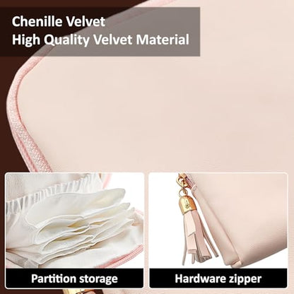 shunmei Mini Zipper Travel Jewelry Case with 5 Individual Pockets, Pink - color: Pink