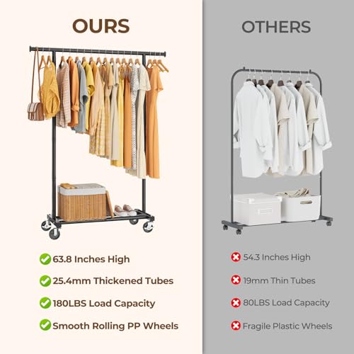 HYSEYY Clothes Rack, Clothing Rack for Hanging Clothes, Rolling Garment Rack Sturdy Coat Rack Portable Wardrobe Rack Metal Closet Rack for Bedroom Laundry Living Room, Black - color: Black