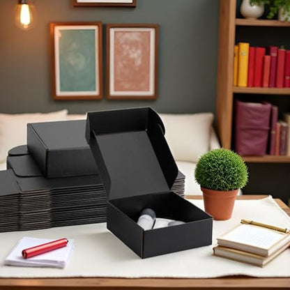 8x8x3 inch Black Shipping Boxes for Small Business- Set of 25 - color: Black, size: 8x8x3 Inch