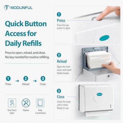 Modunful Compact Folded Paper Towel Dispenser Wall Mount Keyless for Home - color: D-212 White