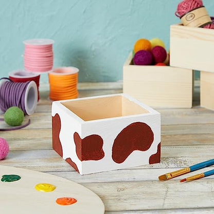 Bright Creations Centerpieces - 10 Unfinished Pine Mini Wood Crates 4 x 4 x 2.3 In & Sanding Sponge, Cream & Brown - DIY Craft Decor & Storage Display