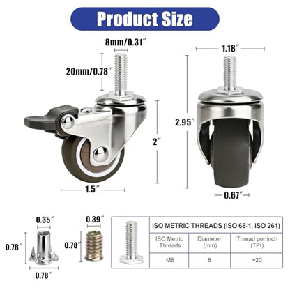 1.5 Inch Threaded Stem Caster Wheels, Metric M8x20MM Swivel Screw Set of 4 - style: 1.5 Inch