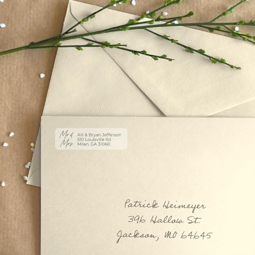 Clear Mr & Mrs Rolled Address Labels / 500 Personalized Return Address Labels/Designer Address Stickers in Elegant Plastic Dispenser - size: 500 Labels, style: Clear Mr. and Mrs Script
