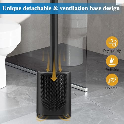 Silicone Toilet Brush and Holder, Wall Mounted No Rust Problem Black - color: Black
