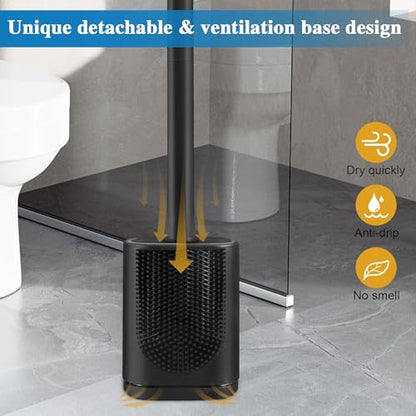 Silicone Toilet Brush and Holder, Wall Mounted No Rust Problem Black - color: Black