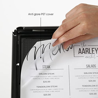 M&T Displays Simplistic Curved Menu Board 18x24 inch Black Pedestal Sign Holder Floor Standing Aluminum Front Loading Easy Open Poster Advertisement Sign Holder for Restaurant Cafe Hotel