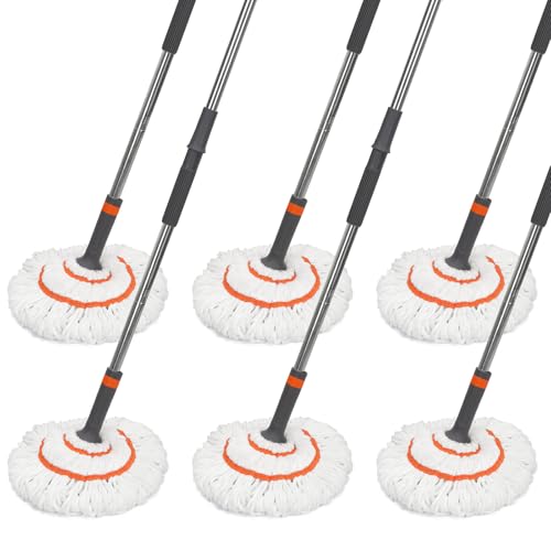 6PK Self-Wringing Twist Mops, Floor Cleaner Bulk for Commercial and Home Cleaning, Janitor Supplies-Safty Orange