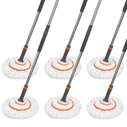 6PK Self-Wringing Twist Mops, Floor Cleaner Bulk for Commercial and Home Cleaning, Janitor Supplies-Safty Orange