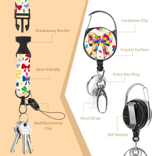 Autism Awareness Lanyard with ID Badge Holder and Retractable Badge Reel - color: Autism Puzzle Bow