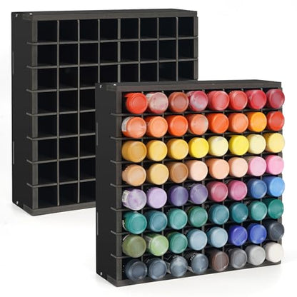 Krafetto 2 Pack 64-Grid Paint Organizer for 2 Oz Bottles, Wall Mount, Black - color: 2pcs black paint rack