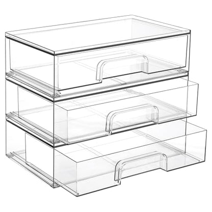 Vtopmart 12.1''W Clear Stackable Storage Drawers,3 Pack Acrylic Plastic Organizers Bins for Makeup Palettes, Cosmetics, and Beauty Supplies,Ideal for Vanity, Bathroom,Cabinet,Desk Organization - style: Wide-3pack-Clear
