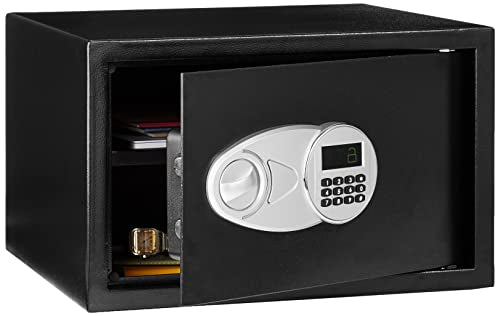 Amazon Basics Steel Security Safe and Lock Box with Digital Keypad, Easy to Use, Removable Shelf, Secure Cash, Jewelry, Documents, Black, 1.2 Cubic Feet, 16.9-x-14.6-x-10.6-inches (WxDxH) - size: 1.2 Cubic Feet