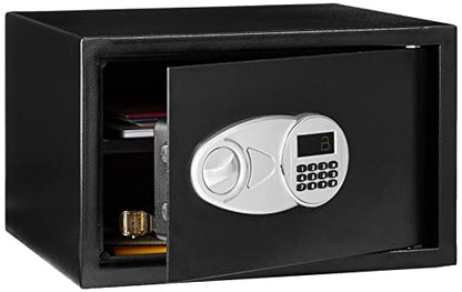 Amazon Basics Steel Security Safe and Lock Box with Digital Keypad, Easy to Use, Removable Shelf, Secure Cash, Jewelry, Documents, Black, 1.2 Cubic Feet, 16.9-x-14.6-x-10.6-inches (WxDxH) - size: 1.2 Cubic Feet