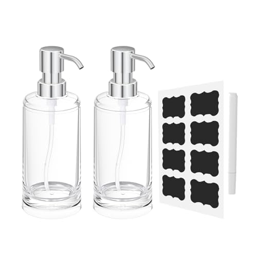 Clear Plastic Soap Dispenser Set of 2, 10 oz Pumps for Dish and Hand Soap - color: Clear+chrome