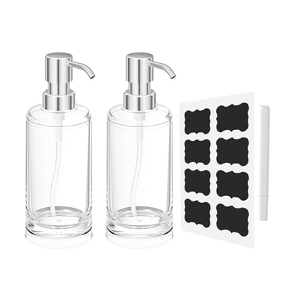 Clear Plastic Soap Dispenser Set of 2, 10 oz Pumps for Dish and Hand Soap - color: Clear+chrome
