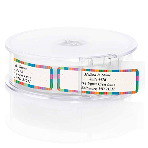 Bright Stripes Designer Rolled Address Labels with Elegant Plastic Dispenser - size: 500 Labels, style: Bright Stripes