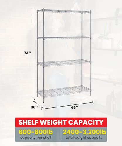 Quantum Storage Systems WR74-3648C Starter Kit for 74' High 4-Tier Wire Shelving Unit, Chrome Finish, 36' Width x 48' Length x 74' Height - size: 74H x 48W x 36D